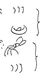 Two vertical sequences of characters