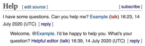 A screenshot showing a talk page where the new Topic Subscription feature is enabled.