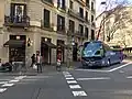 Bus stop to Olot. There is a cafè next to the bus.