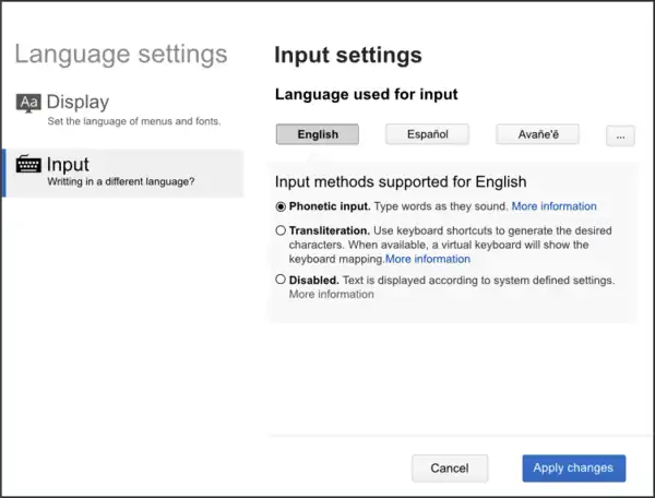 Input settings.